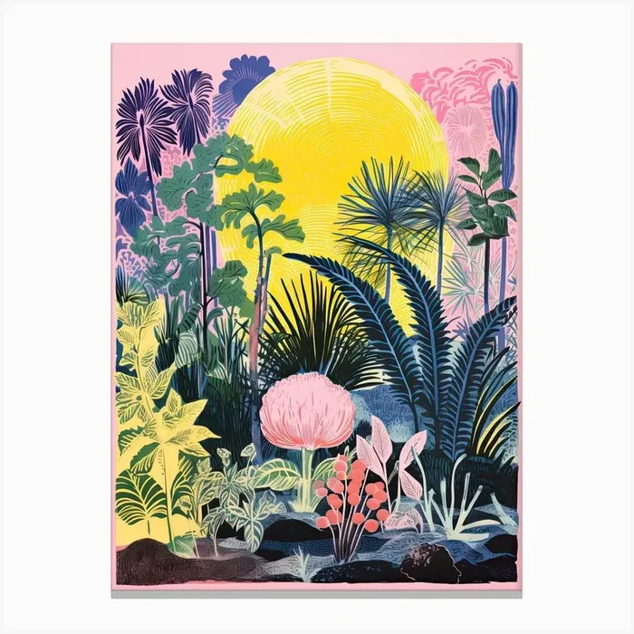 Colourful Botanical Risograph Style 19 Canvas Print by Vintage Ink