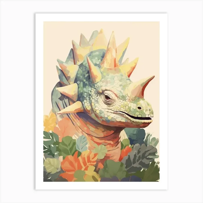 Colourful Dinosaur Chasmosaurus 1 Art Print by Scribble Studio