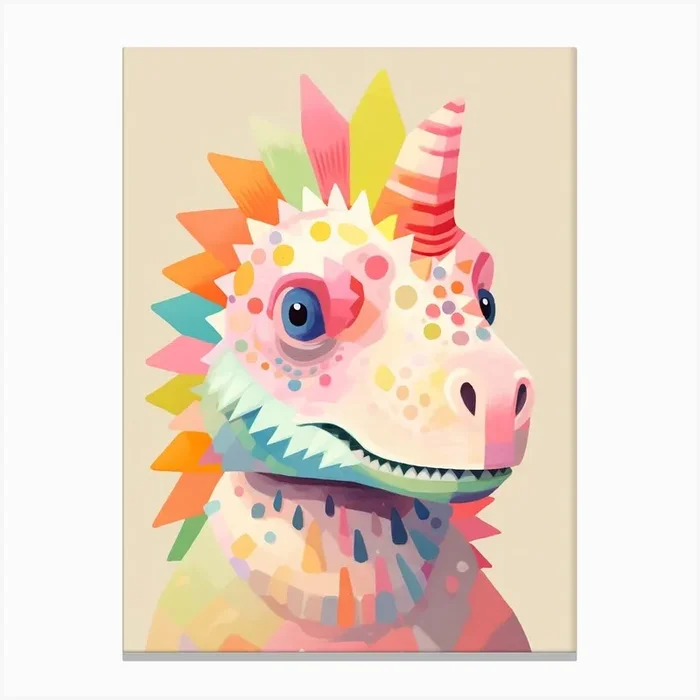 Colourful Dinosaur Pachycephalosaurus 2 Canvas Print by Scribble Studio