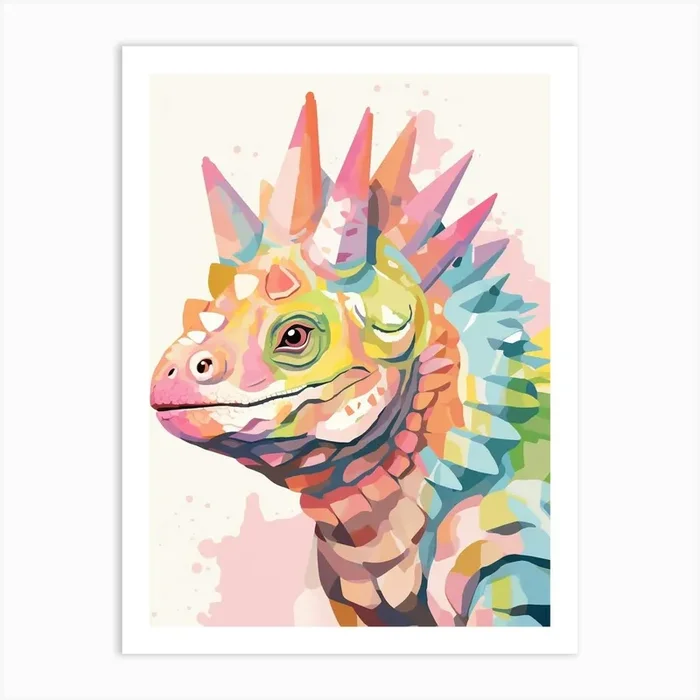 Colourful Dinosaur Protoceratops Art Print by Scribble Studio