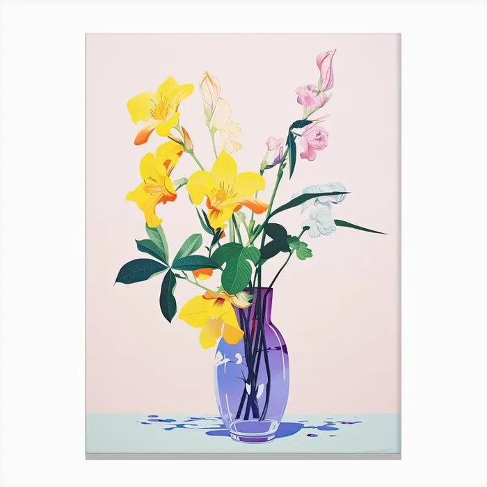 Colourful Flower Still Life Risograph Style 15 Canvas Print by Vintage Ink