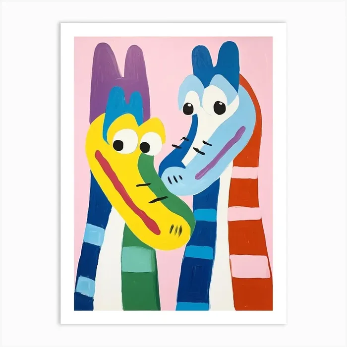 Colourful Kids Animal Art Crocodile 2 Art Print by Scribble Studio