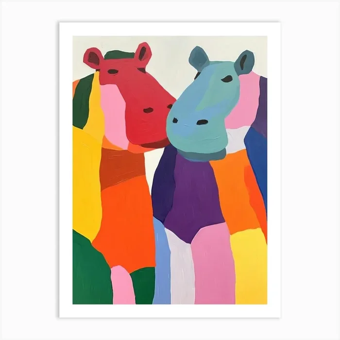 Colourful Kids Animal Art Hippopotamus 7 Art Print by Scribble Studio