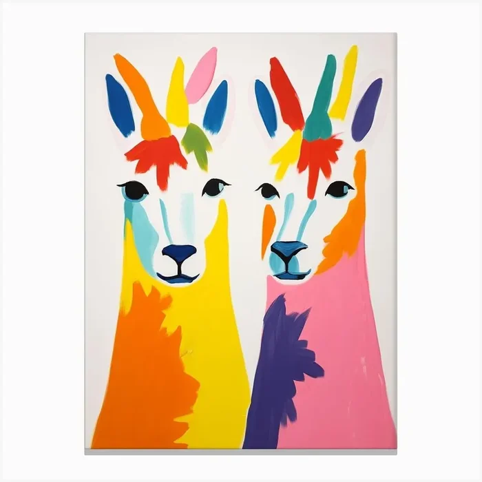 Colourful Kids Animal Art Llama 3 Canvas Print by Scribble Studio
