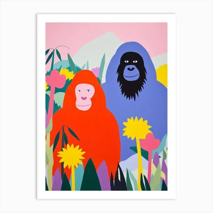 Colourful Kids Animal Art Mountain Gorilla 1 Art Print by Scribble Studio