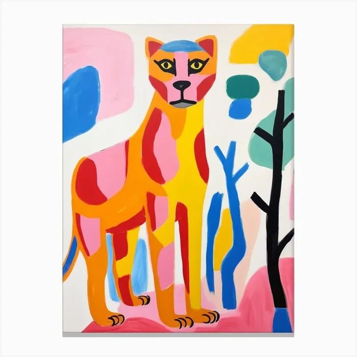 Colourful Kids Animal Art Mountain Lion 4 Canvas Print by Scribble Studio