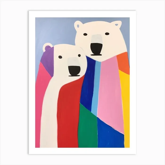 Colourful Kids Animal Art Polar Bear 1 Art Print by Scribble Studio