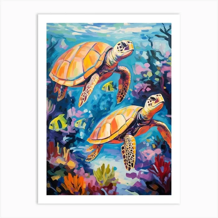 Colourful Sea Turtles 1 Art PrintMM by Marine Masterpieces