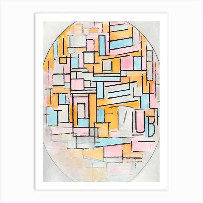 Composition With Oval In Color Planes II (1914), Piet Mondrian Art Print by Fy! Classic Art Prints and Posters