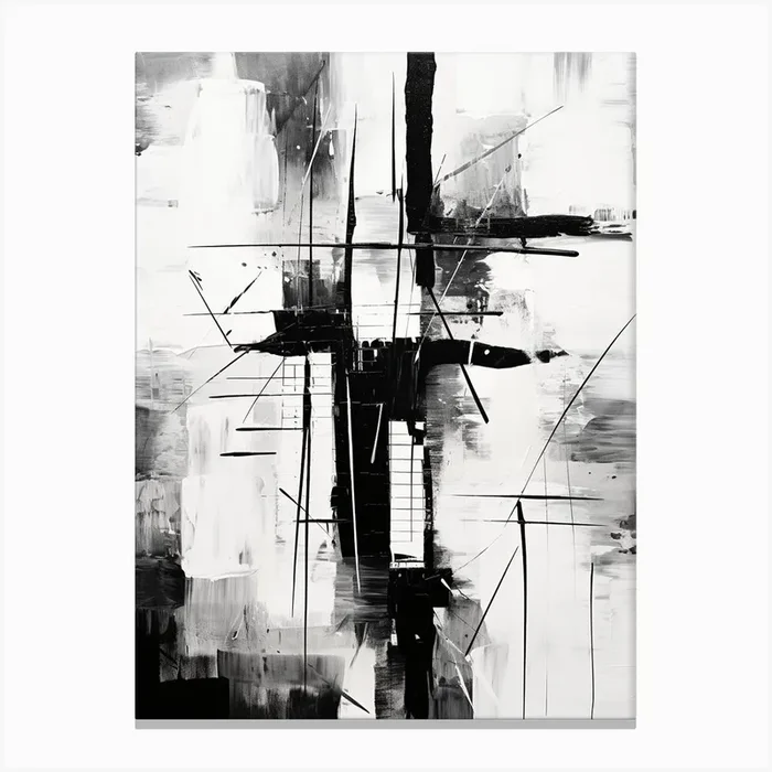 Connection Abstract Black And White 2 Canvas Print by Abstract Art Expressions