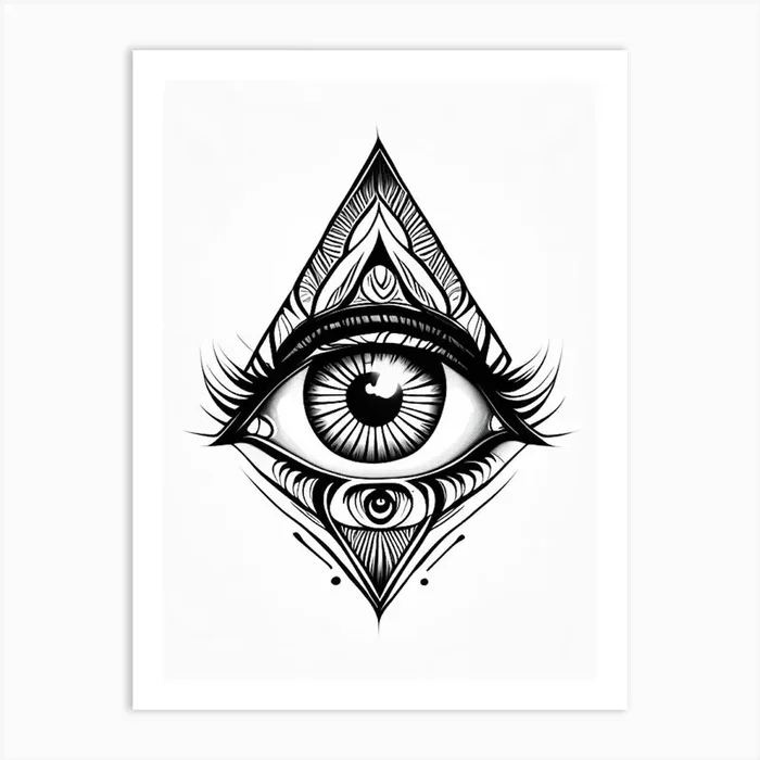 Consciousness, Symbol, Third Eye Simple Black & White Illustration 5 Art PrintSE by Symbolic Expressions