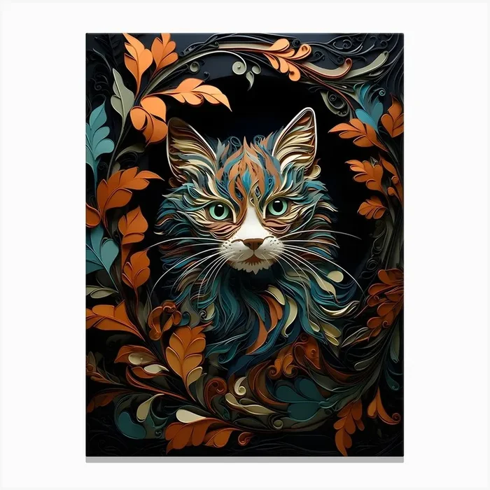 Contemporary Floral Cat 4 Canvas PrintSC by S.K. Coghlan