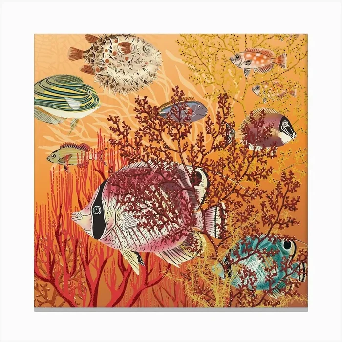 Coral Reef Deep Silence 2 Square Canvas Print by DESIGN D’annick
