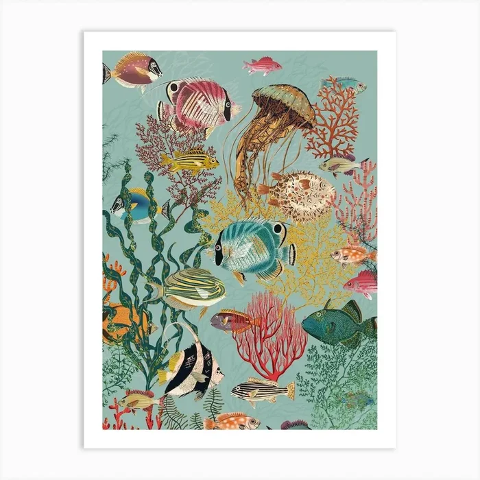 Coral Reef Deep Silence Teal Art Print by DESIGN D’annick