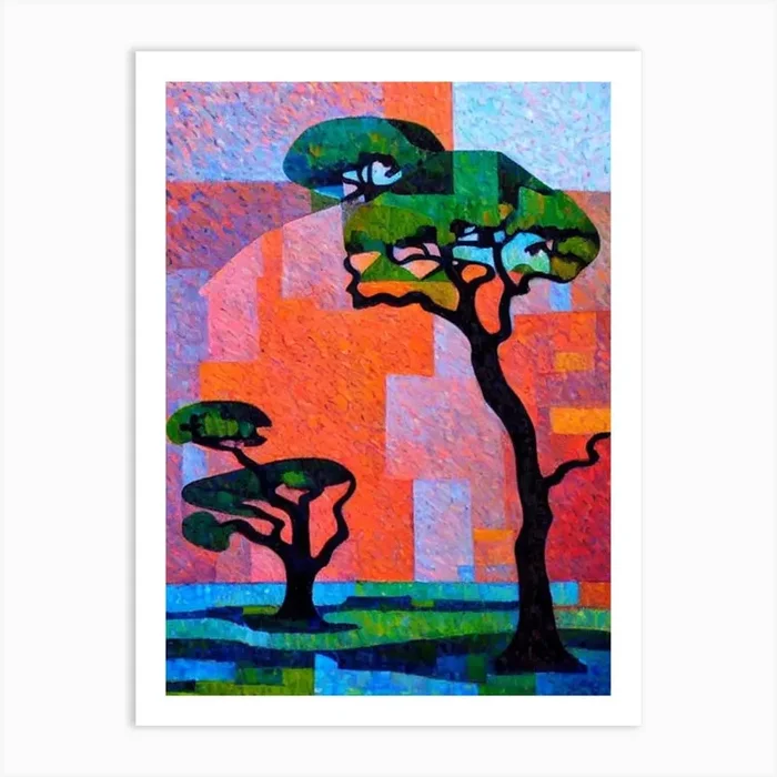 Cork Oak Tree Cubist Art PrintAI by Arboreal Impressions