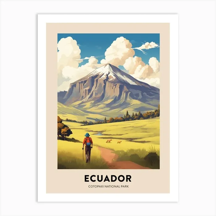 Cotopaxi National Park Ecuador 3 Vintage Hiking Travel Poster Art Print by WanderWall Prints
