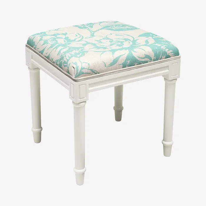 Cottage Vanity Stool – Aqua – Linen – Magnolia by 123Creations