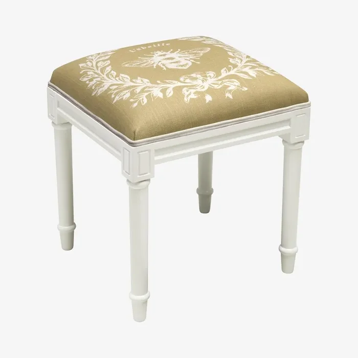 Cottage Vanity Stool – Tan / White – Linen – Bee by 123Creations