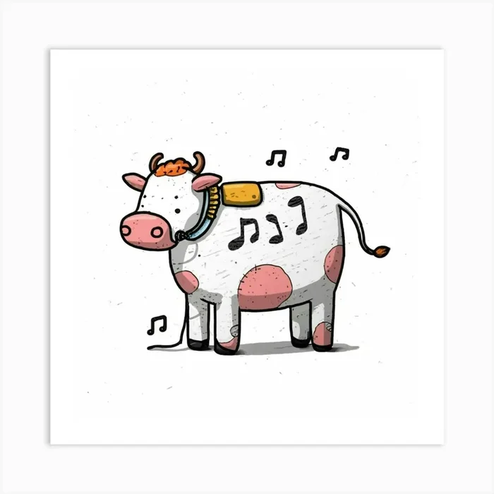 Cow With Music Notes Art Print by FOX & JAY
