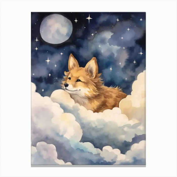 Coyote 1 Sleeping In The Clouds Canvas Print by Scribble Studio