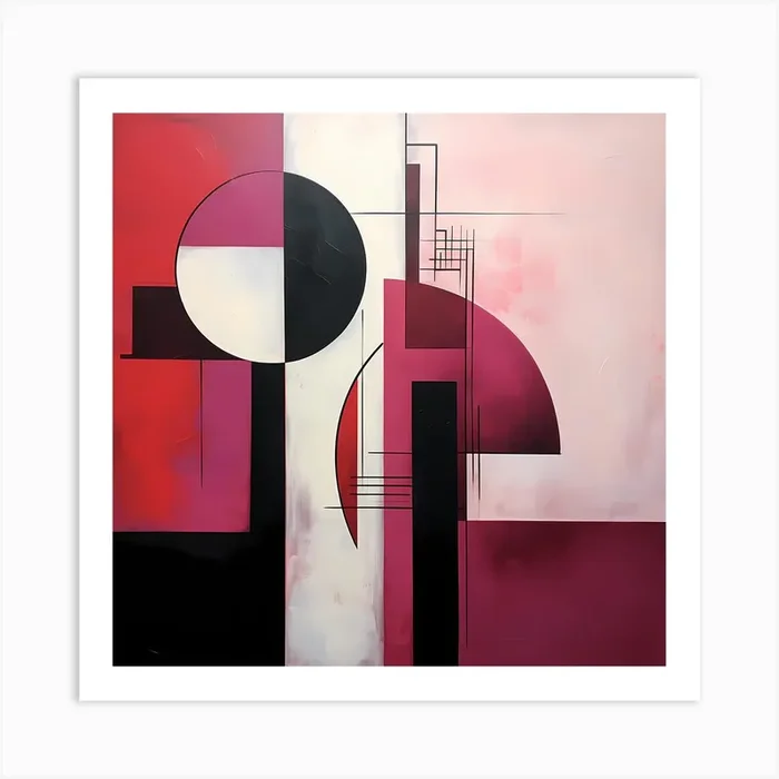 Crimson Elegance: Bauhaus Ballet in Red Hues Art Print by Quantum Vivid Digital Art