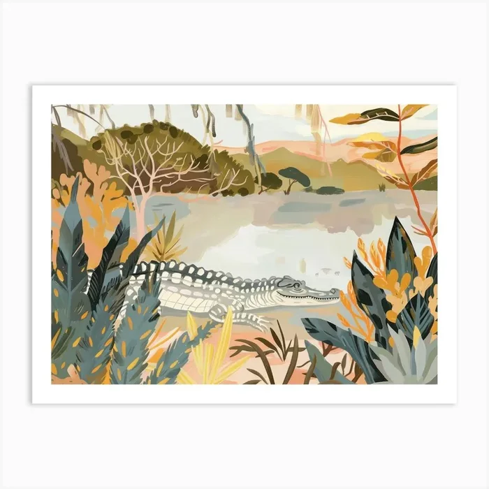 Crocodile Tropical Jungle Illustration 4 Art Print by Tropic of Eden