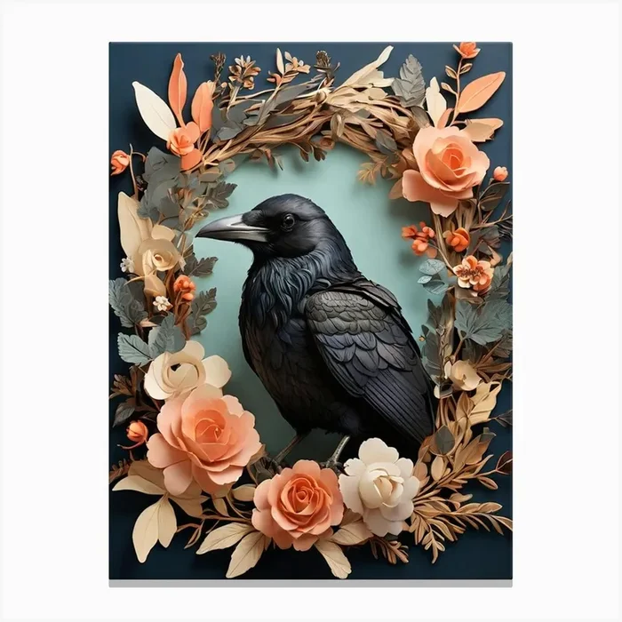 Crow In A Wreath 3 Canvas Print by ontoseno