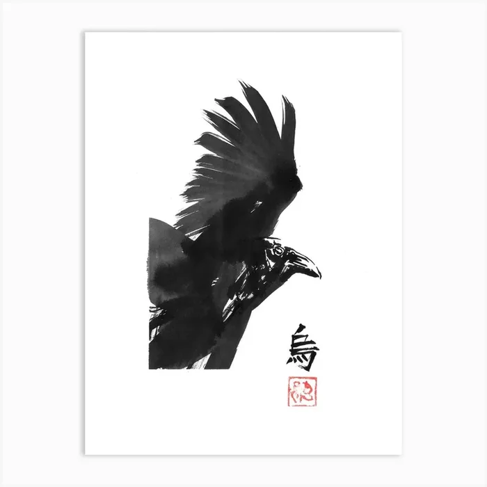 Crow Square Art Print by Pechane Sumie