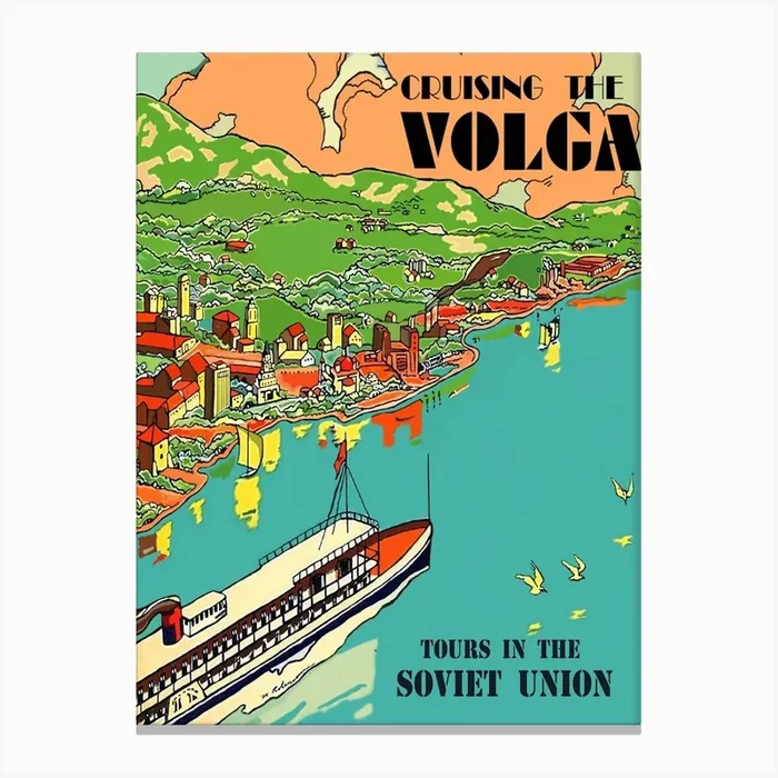 Cruising The Volga, Vintage Ussr Travel Poster Canvas Print by Vintage Spirit
