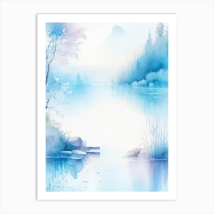 Crystal Clear Blue Lake Landscapes Waterscape Gouache 1 Art PrintHH by Hydro Hues