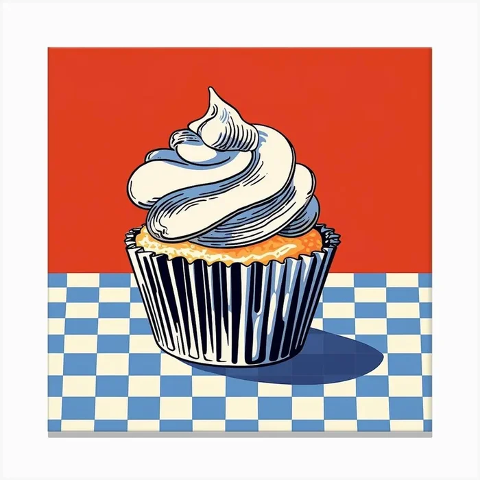 Cupcake Blue Checkerboard 6 Canvas Print by PopArt Pals
