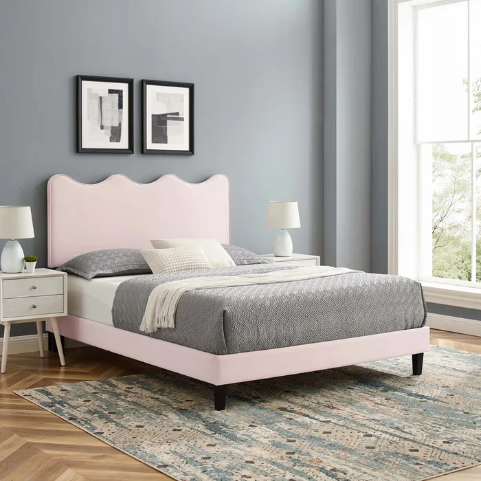 Current Performance Velvet Platform Bed With Black Wood Legs by Modway