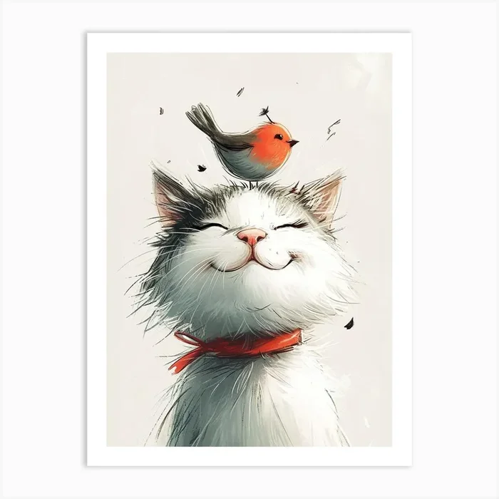 Cute Cat With Bird Art Print by DBmedia