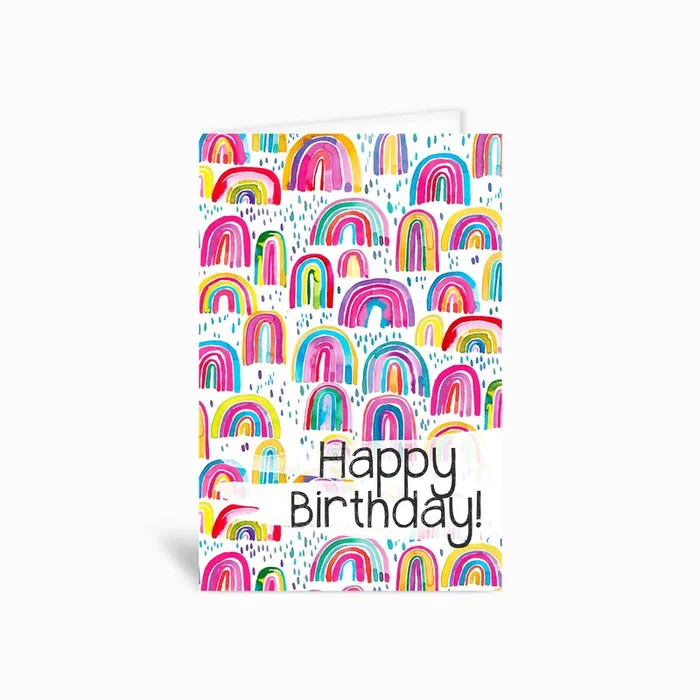 Cute Colorful Rainbows Greetings Card by Ninola Design