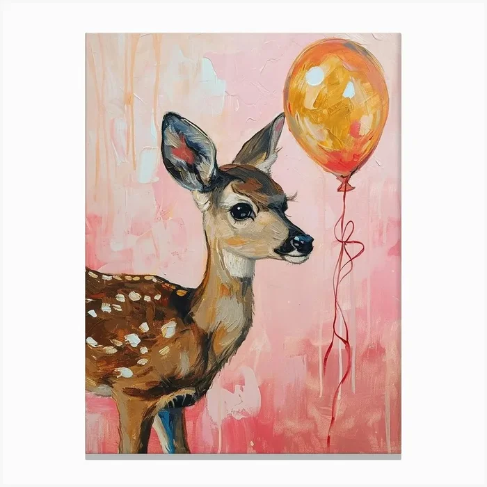 Cute Deer 1 With Balloon Canvas Print by Scribble Studio