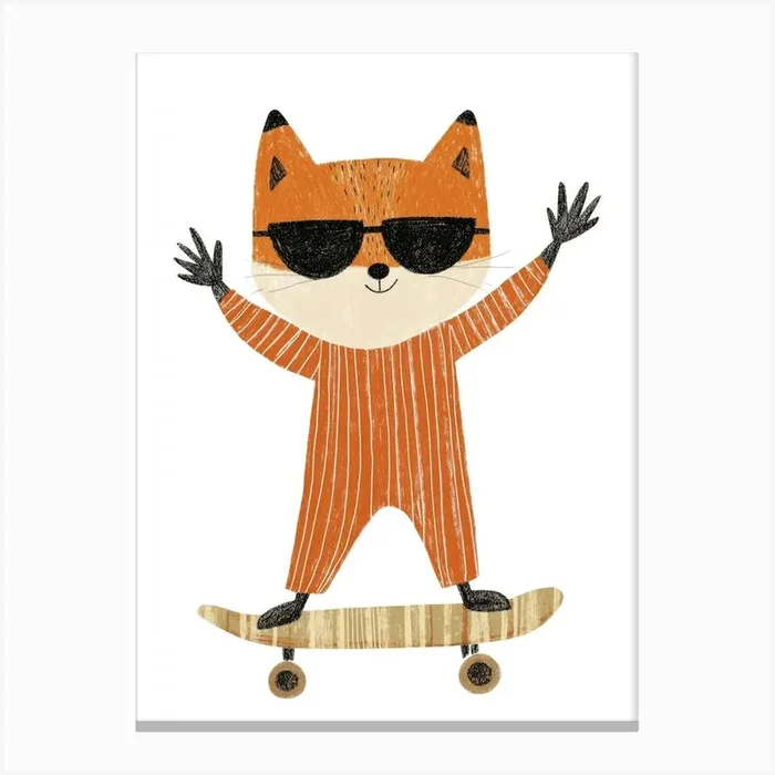 Cute fox with pyjama on a skateboard Canvas Print by Banevici