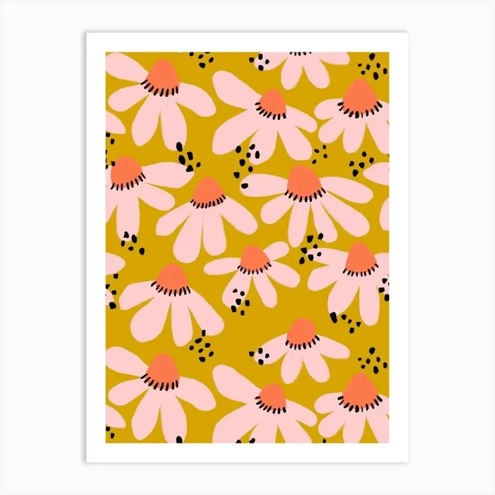 Daisy Pattern Gold Pink 1 Art Print by Sandra Hutter Designs