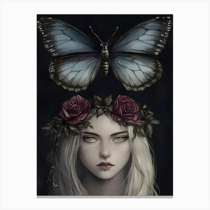 Dark Gothic Butterfly On A Girl’S Head Canvas PrintA by ArtMart