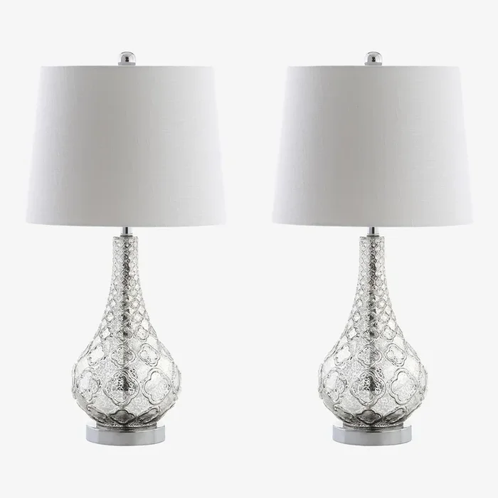 Darren LED Table Lamps – Mercury Silver – Glass – Set of 2 by JONATHAN Y