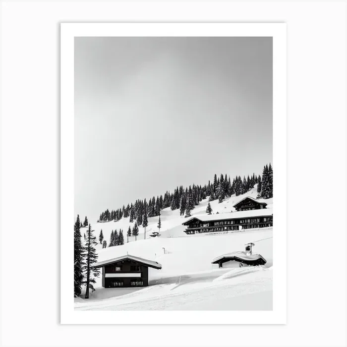 Davos, Switzerland Black And White Skiing Poster Art Print by Piste Posters