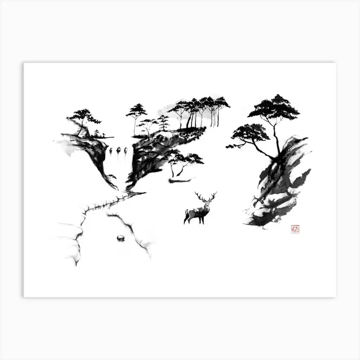 Deer In The Snow Art Print by Pechane Sumie
