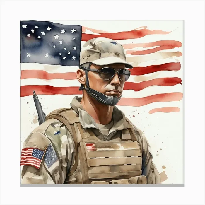 Default Create A Simple Watercolor Of A Soldier With America F 0 Canvas Print by ontoseno