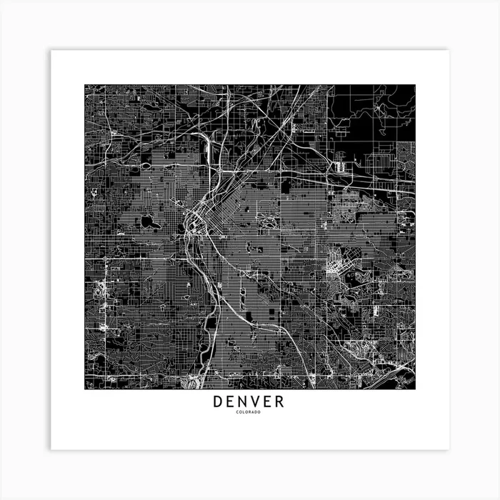 Denver Black And White Map Square Art Print by multipliCITY