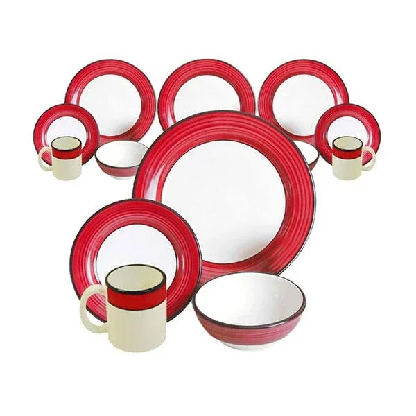 Dinnerware Set – 16 piece -White & Red | Spree Pattern