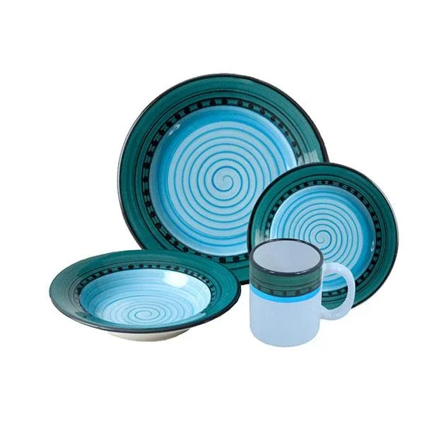 Dinnerware Set – 4 piece – Blue & Green | Carousel Pattern