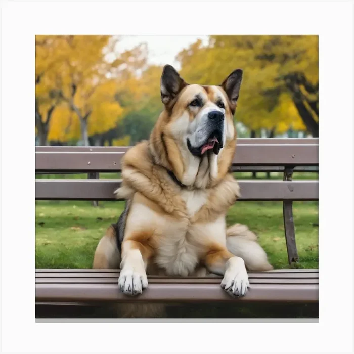 Dog Sitting On Park Bench Canvas PrintK by Khoudairamus