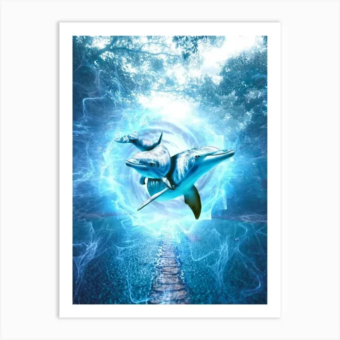 Dolphin Blue Fantasy In The Water Art Print by Etnousta