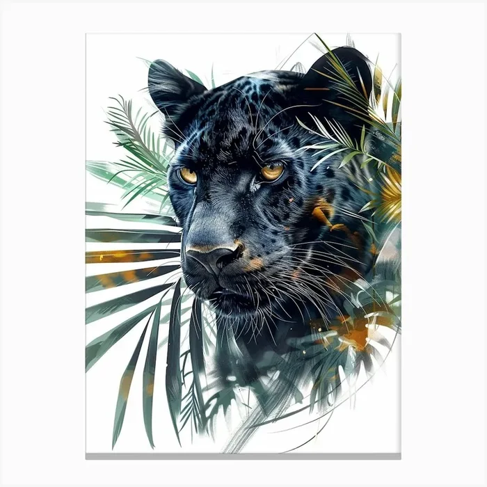 Double Exposure Realistic Black Panther With Jungle 32 Canvas Print by Ricardo Costa