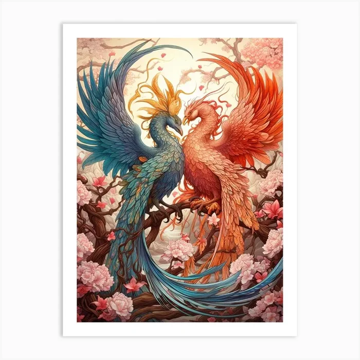 Dragon And Phoenix Illustration 1 Art Print by Chinese New Year Art Craft