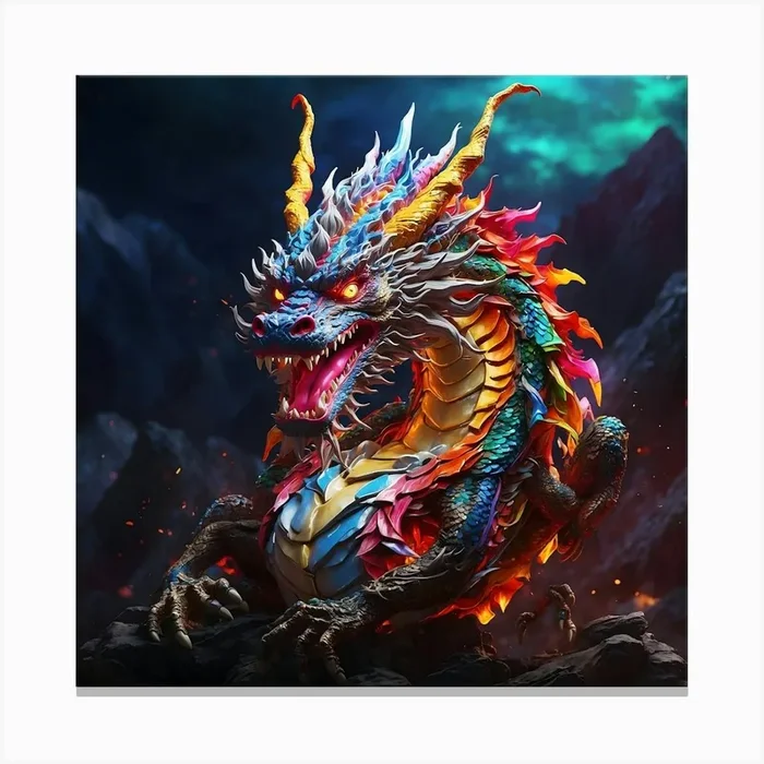 Dragon On The Rock Canvas Print by Ishwar Creation